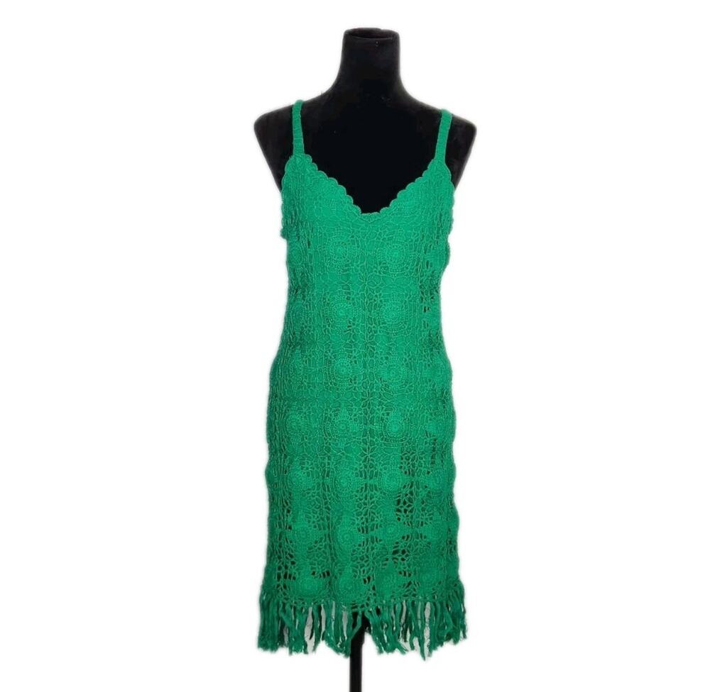 Inc International Concepts Green Crochet Fringe Bodycon Mini Dress Large Euc